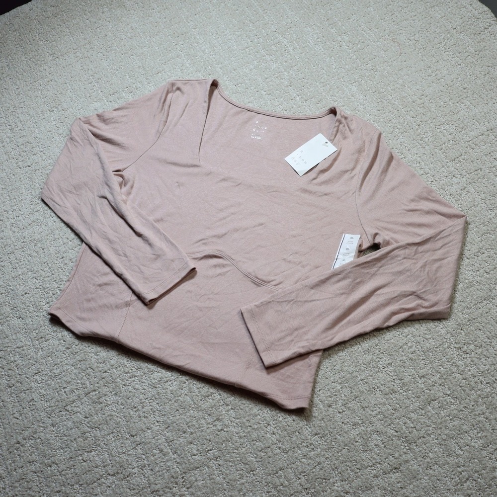 A New Day Pink Square Neck Long Sleeve Cropped Top XL NWT